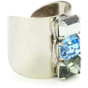 Sorrelli Salt Water Chic Crystal Stacked Silver Tone Adjustable Ring