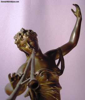 Antique Bronze Lady Muse des bois Signed E. Marioton 21.5  