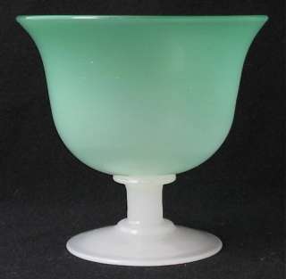 Jade green and alabaster white art glass compote, 5 h.  
