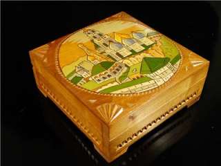 Vintage Russian Wooden Box CHURCHES Hand Carved Painted  