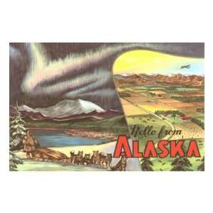  Northern Lights, Sled Dogs, Alaska Travel Premium Poster 