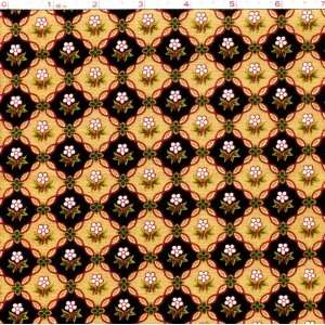  English Pathways Flower Diamond, Tan/Blk, by the yard 