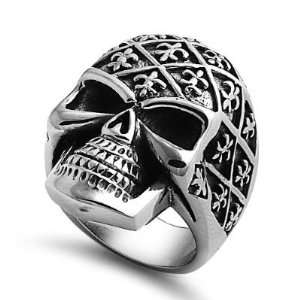 Biker Skull and Bones with Fleur De Lise Stainless Steel Casting Ring 