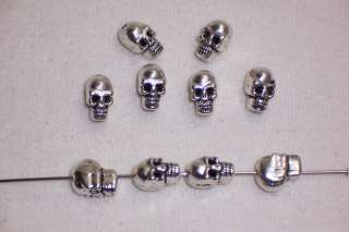 10pc SILVER PLATED MINI SKULL SPACER BEADS CHARMS 10mm X 5mm PENDENT 