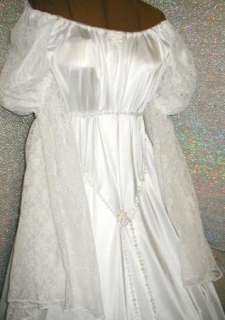 RENAISSANCE FANTASY CHEMISE STYLE WHITE SATIN COSTUME GOWN DRESS w 