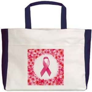  Beach Tote Navy Cancer Pink Ribbon Flower 