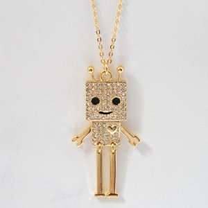   Plated Smiling Square Robot with Antenna Necklace 