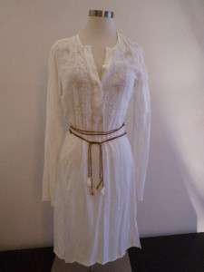 Allen Schwartz white embroidered gauze dress with shell beaded 