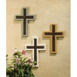    3 Assorted Wood and Metal Hanging Crosses Patio, Lawn & Garden