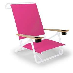   Folding Beach Arm Chair with Cup Holders, Pink with Gloss White Frame