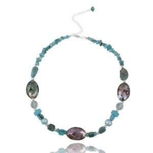  Sterling Silver Abalone, Pearl, Created Turquoise Chips 