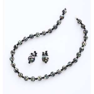  925 Silver 10mm Abalone with 4mm Black Agate 18 Necklace 