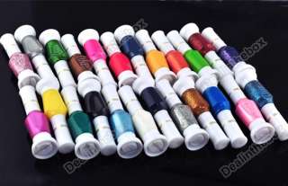 24 colors 2 Way Glitter Makeup Polish Nail Striper Pen + Varnish Brush 