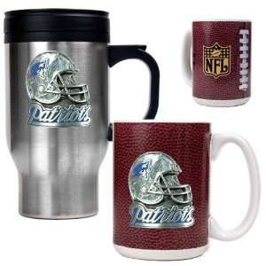 New England Patriots NFL Travel Mug & Gameball Ceramic Mug Set 