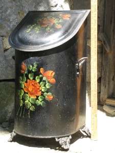 Coal Hod Toleware Removable Bucket Handpainted Roses  