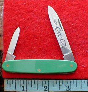 Coca Cola Knife made by Krussius Bros., GREEN HANDLES  