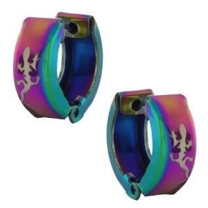Stainless Steel Rainbow Color Lizard Huggie Hoop Earrings 13mm Length 