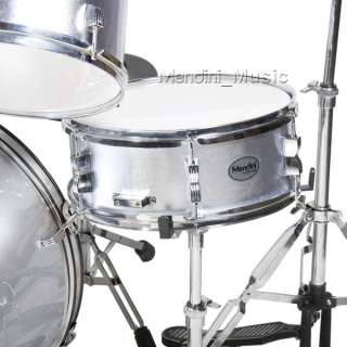 NEW 5 PIECE SILVER FULL SIZE DRUM SET +CYMBALS & THRONE  