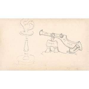   Nicholas Roerich   32 x 18 inches   Sketch of lamp and Tsar Cannon
