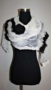 Garcons comme le fashion embroidered Lacy ruffles Rose des Scarf White 