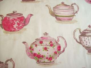 Teapots pink shabby chic Stof French designer fabric  