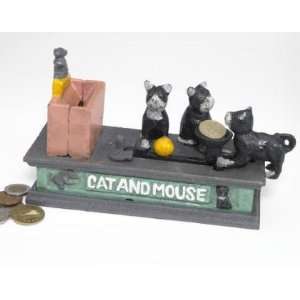  Cast Iron Cat & Mouse Mechanical Bank 