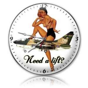    Need A Lift? Vintage Metal Clock Pin Up Girl