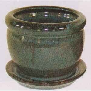  Cauldron Pot Glazed Ceramic Pot and Saucer   Tropical Blue 