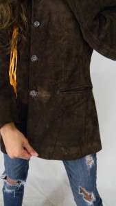 VINTAGE Brown Button Front SUEDE LEATHER English Cut BOYFRIEND Coat 