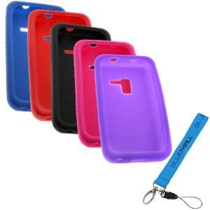 Silicone Cases (Blue + Red + Hot Pink + Black + Purple) + Wrist Strap 