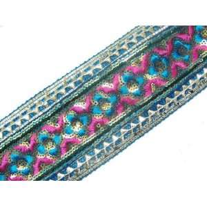  BLUE FABRIC TRIM EMBROIDERY COPPER SEQUIN SEWING 3 YARD 