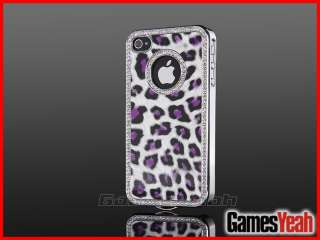   Bling Rhinestone Leopard Leather Hard Case Cover For iPhone 4 4G 4S