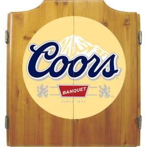 Coors Banquet Wooden Cabinet Dart Board with Darts Set 844296009886 