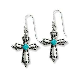   Silver Cross Earrings with Turquoise Center   Seraphic Jewelry