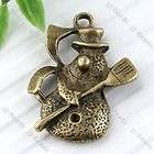   Bronze Color Snowman With Broom Charm Pendant Beads Jewelry Making