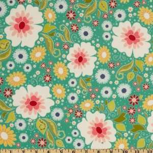  44 Wide Apple of My Eye Apple Main Floral Teal Fabric By 