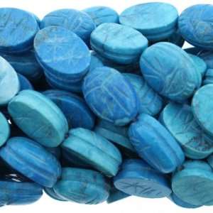 Beads   Turquoise Howlite  Oval Scarab Carved   14mm Height, 10mm 