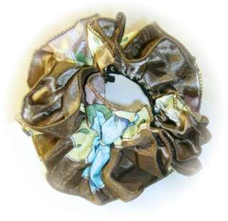 Fancy Satin Floral Scarf Scrunchie ~7 Color Choices Ruffle Ponytail 