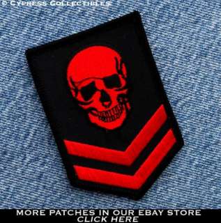 IRON ON PATCH   RED SKULL EMBROIDERED MILITARY SKELETON  