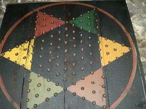 Primitive Dark Country Colors Folk Art Wood Chinese Checkers Gameboard 