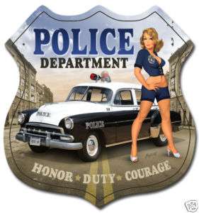 Police Dept Honor Duty Courage shield shaped metal sign  