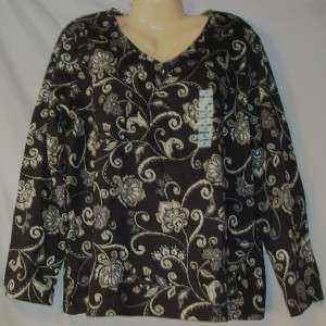 Womens Karen Scott Black & Gray Pullover Shirt 1X 2X 732996638850 
