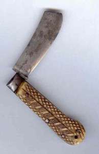 OLD 19TH CENTURY SAILERS ROPE KNIFE CARVED COW BONE c1830S  