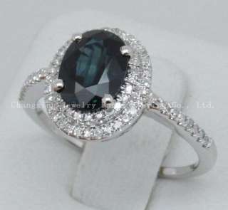 HOTSolid 14k White Gold Natural Blue Sapphire & Diamond ring  