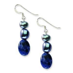  Sterling Silver Blue Sodalite and Grey Cultured Freshwater 