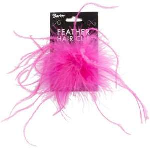  Ostrich Feather Hair Clip, Hot Pink