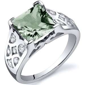  V Prong Princess Cut 2.00 carats Green Amethyst CZ Ring in 