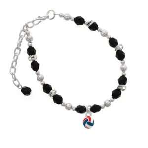  3 D Red, White & Blue Volleyball Black Czech Glass Beaded 