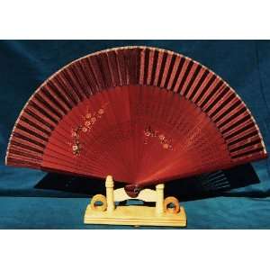  Chinese Fan Gift Burgundy Wooden Fan with Handpainted 