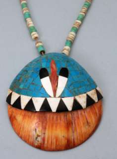 Vintage Native American SANTO DOMINGO GARCIA Turquoise Inlay ON Shell 